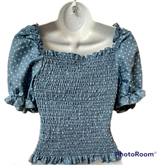 Cotton Blue Peasant Blouse - Picture 4 of 5